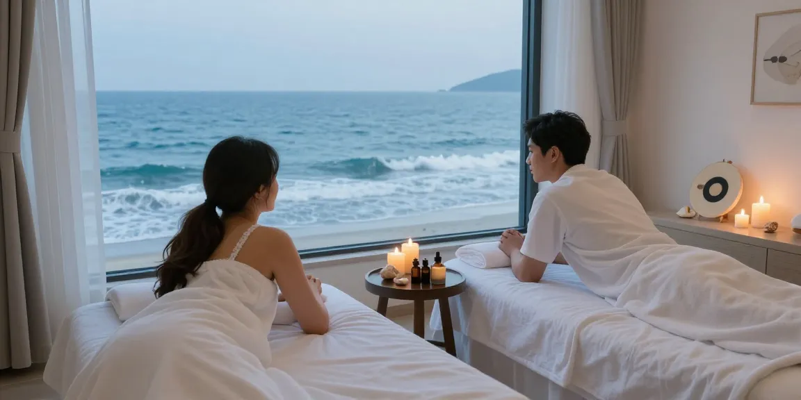 Relaxing 여수op spa experience with ocean view in serene setting.