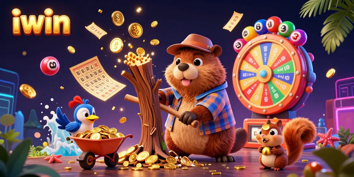 Join the fun with iwin as the squirrel stacks coins in this vibrant casino scene!