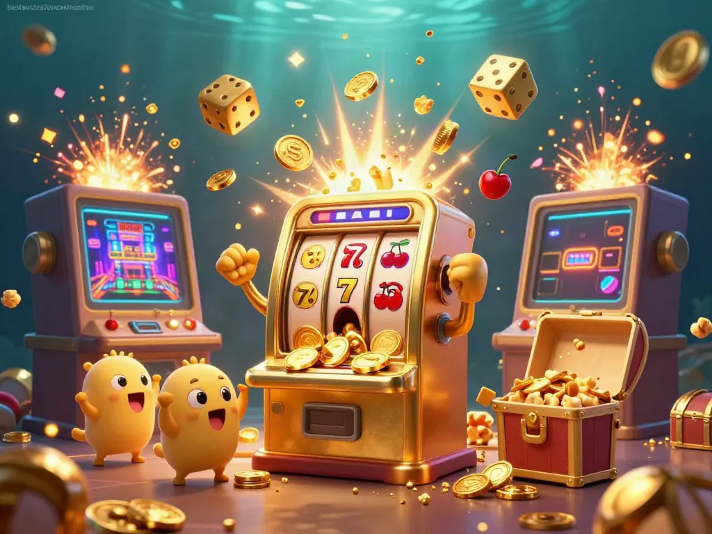 Engage with the astonishing jackpot scene featuring a golden slot machine from bestaustraliancasinosites, celebrating big wins and vibrant casino symbols.