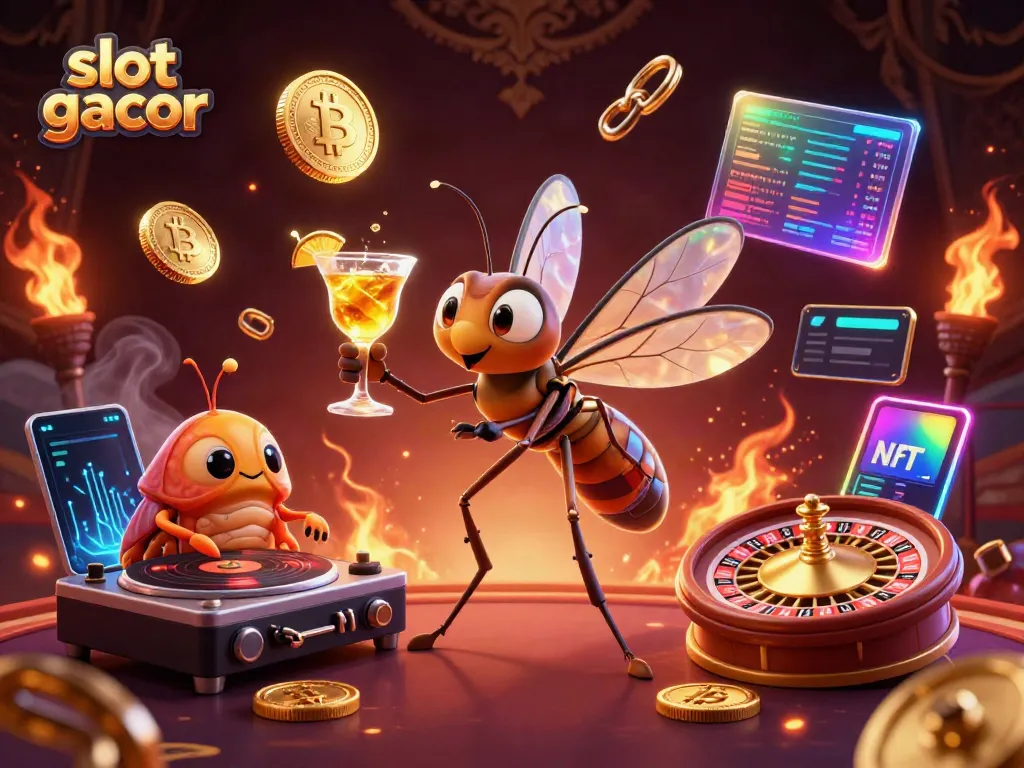 Experience the vibrant world of slot gacor with a unique casino scene featuring exciting characters and elements.
