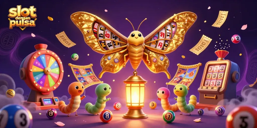Spin winning reels with slot dengan pulsa in a vibrant, detailed 3D casino scene filled with energy.