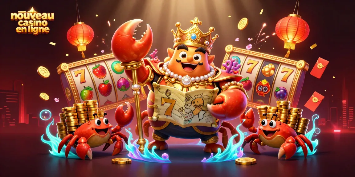 Illustration dynamique d'un nouvel empire de jeux avec un crab empereur doré, symbolisant le nouveau casino en ligne.