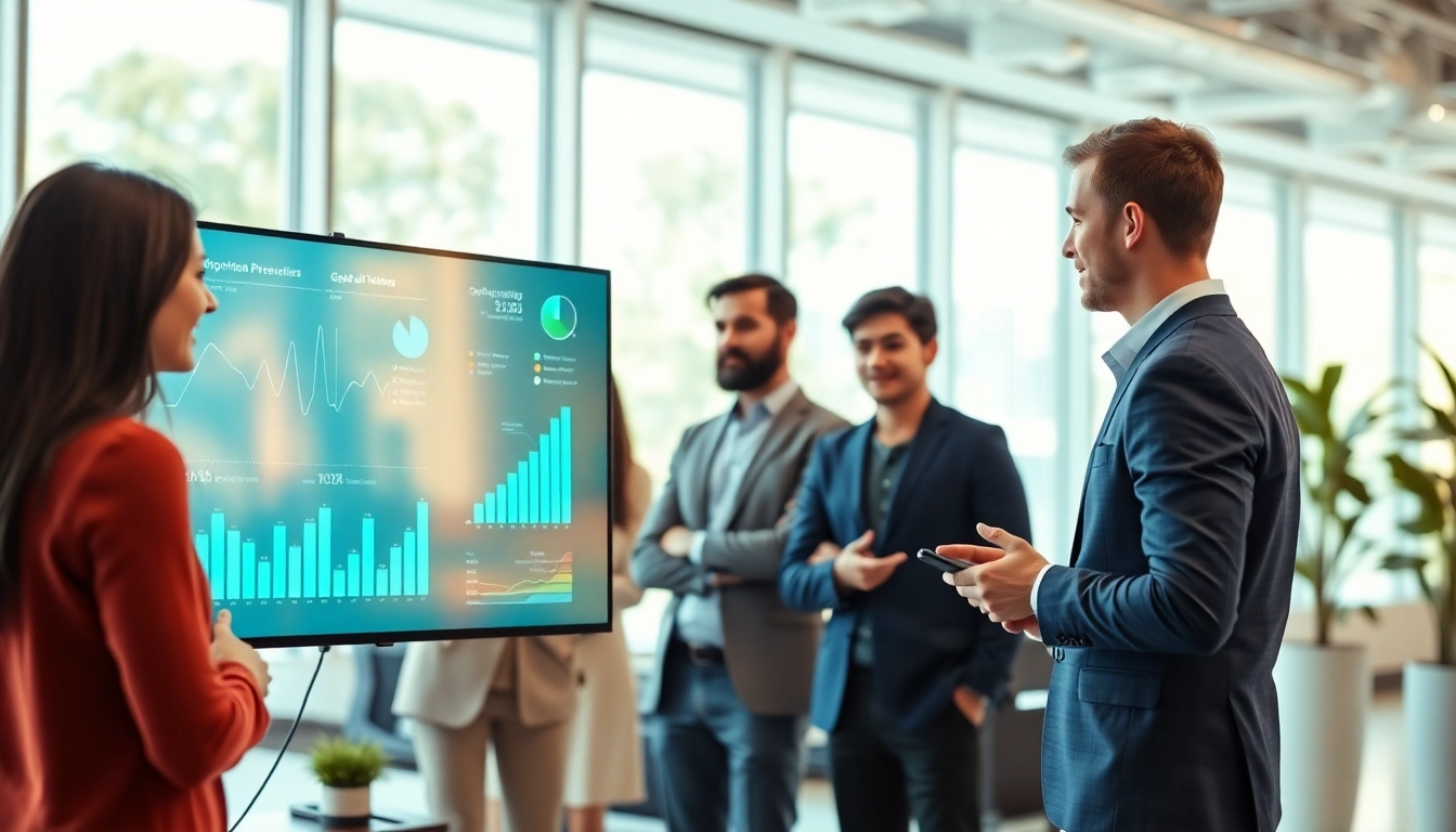 Collaborative atmosphere promoting Achieve Your Goals With AI through innovative technology in a bright office.