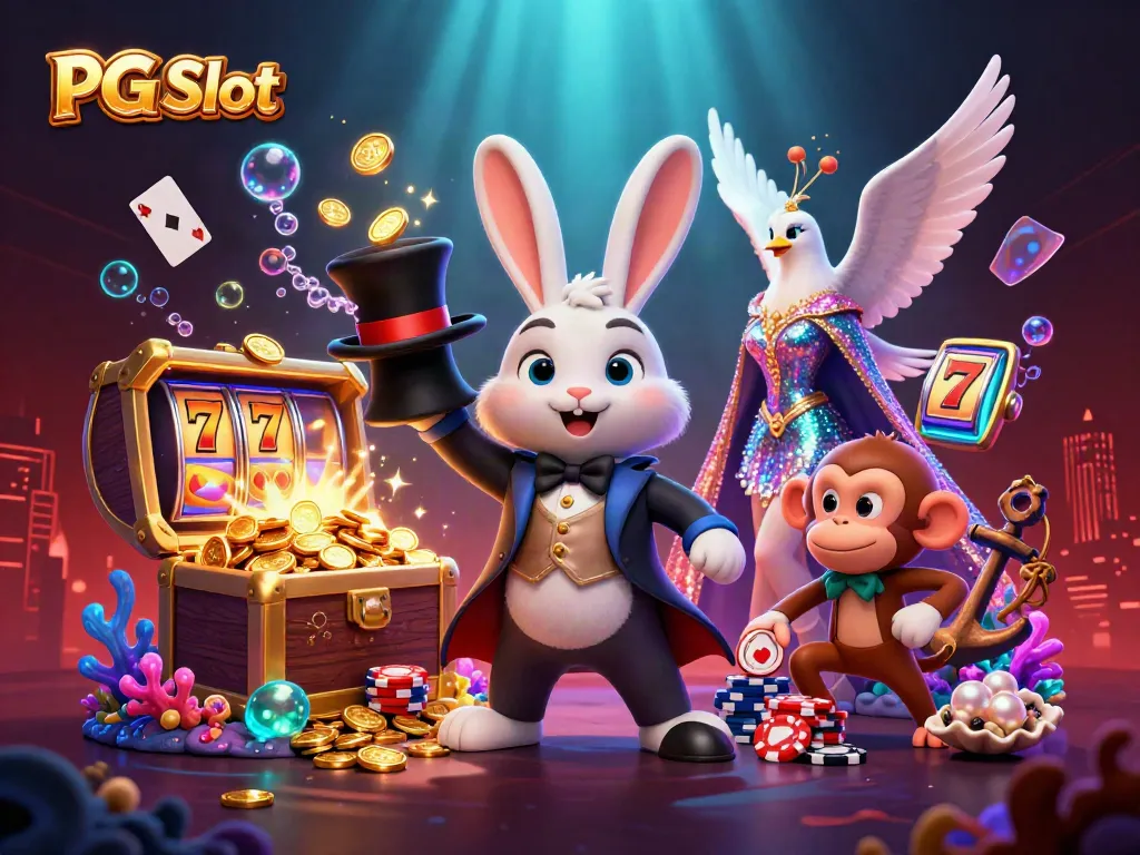Play classic PG Slot games with colorful reels, animated characters, and charming casino atmosphere.
