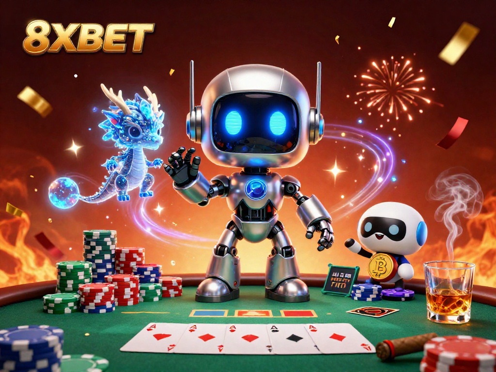 Engage with 8XBET's exciting casino action featuring characters amidst dynamic game elements.