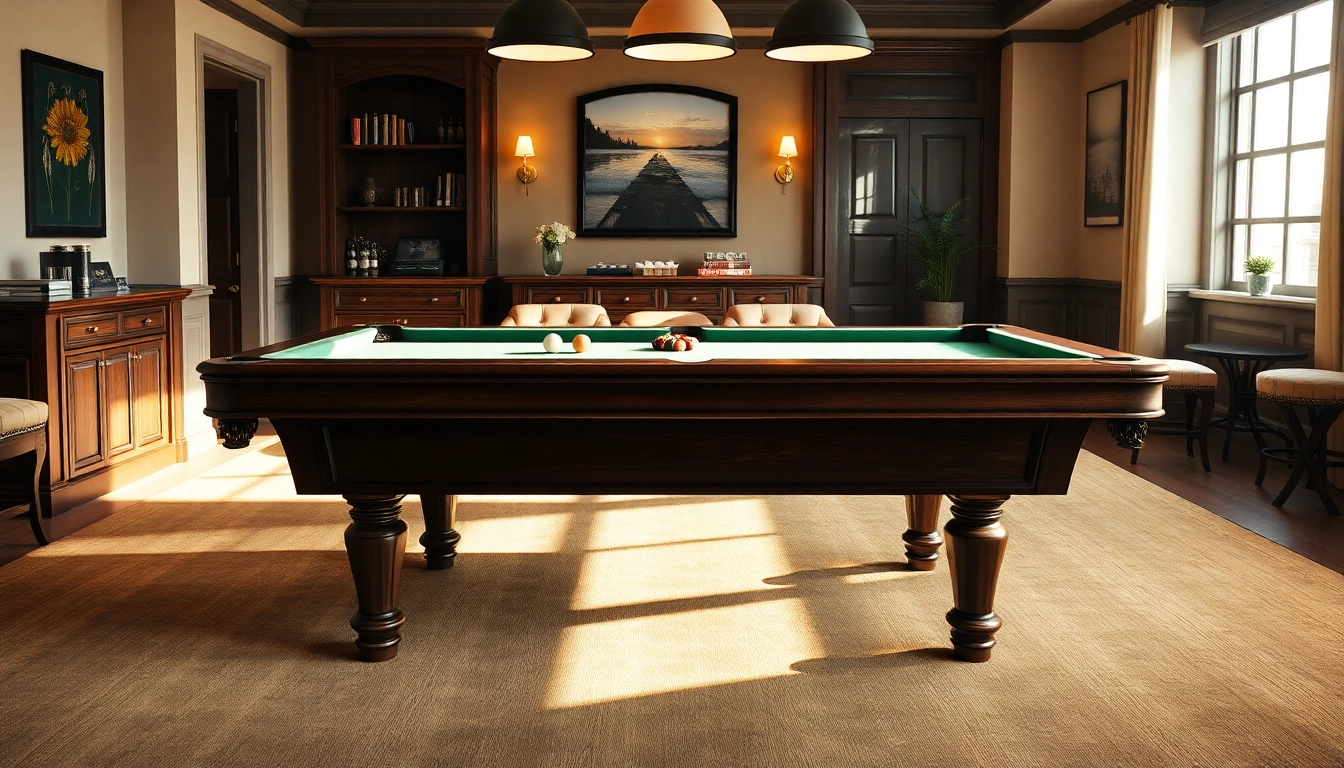 Buy Pool Tables showcased in a stylish game room setting with elegant decor.