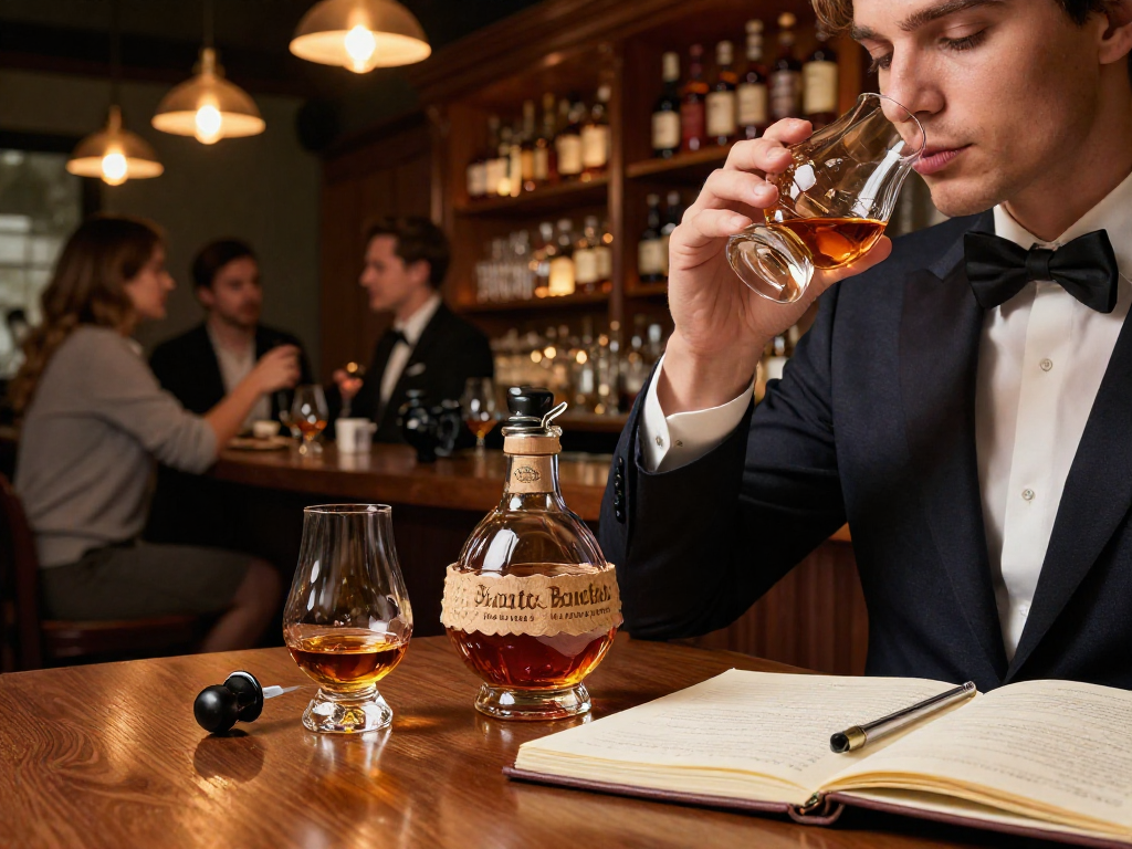 Enjoying Blanton's Single Barrel Bourbon at a cozy bar with friends and tasting notes.