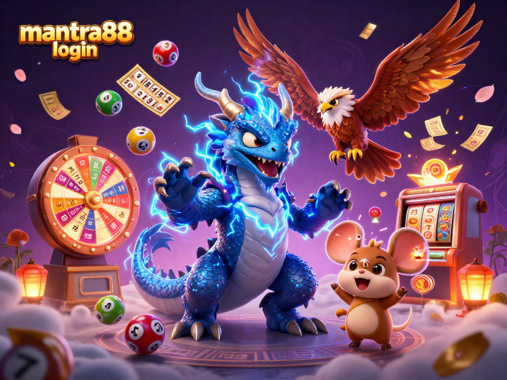Win big with mantra88 login at this lively casino-themed illustration featuring dynamic game elements.