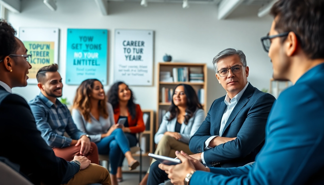 Engaging Career Coaching session in a modern office environment with attentive participants.