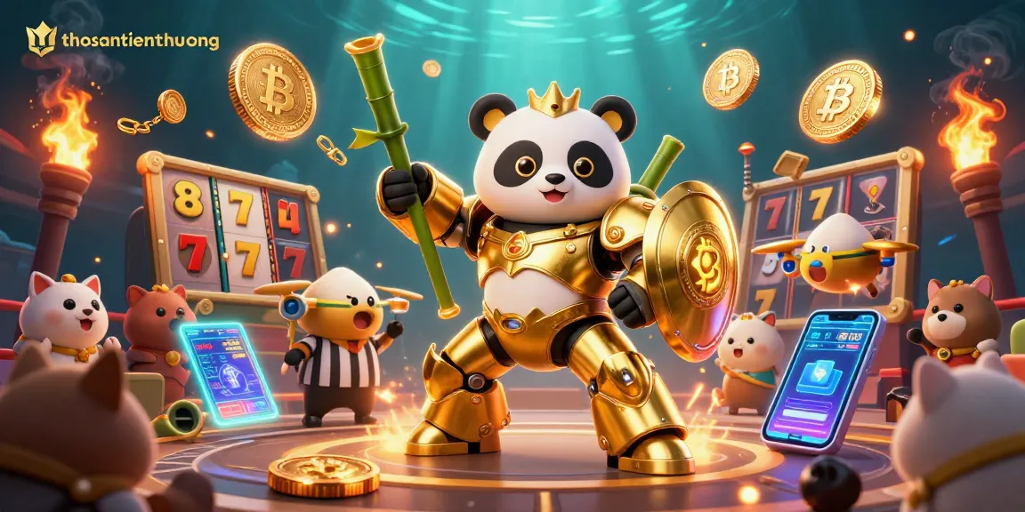 Engage with thosantienthuong in an immersive 3D gambling scene featuring vibrant casino elements.