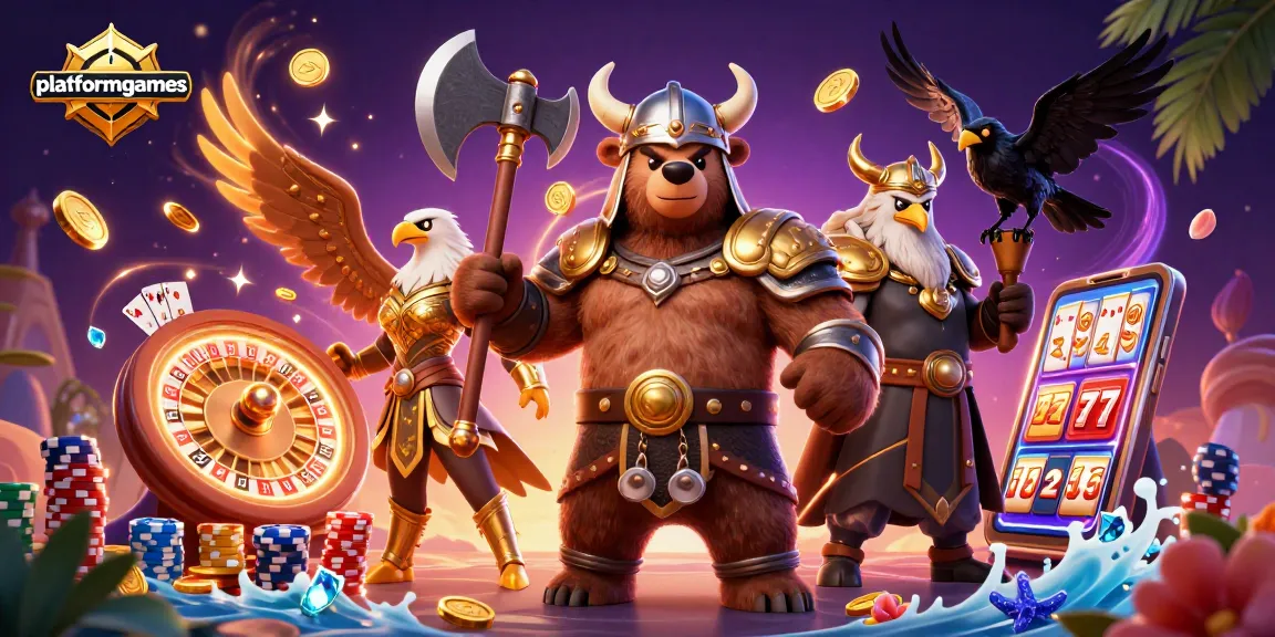 Win big with platformgames in this exciting 3D casino scene filled with vibrant gaming elements.