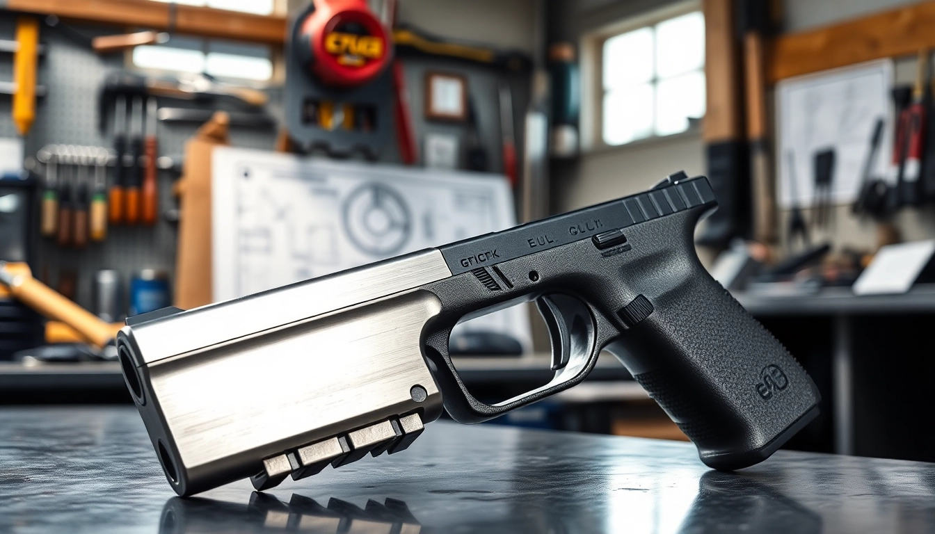 Close-up of a glock slide highlighting precision craftsmanship and sleek design.