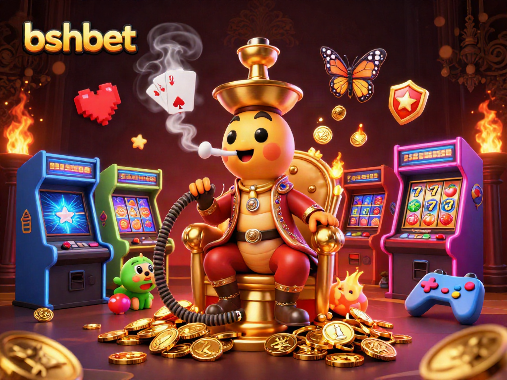 bshbet features a whimsical hookah-master and vibrant arcade games for an energetic casino vibe