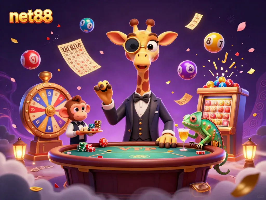 Experience vibrant gaming action at net88 with animated characters and thrilling casino elements.
