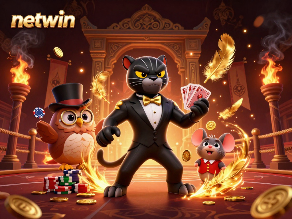 Join the stylish panther and friends at Netwin for a thrilling card deal surrounded by fortune.