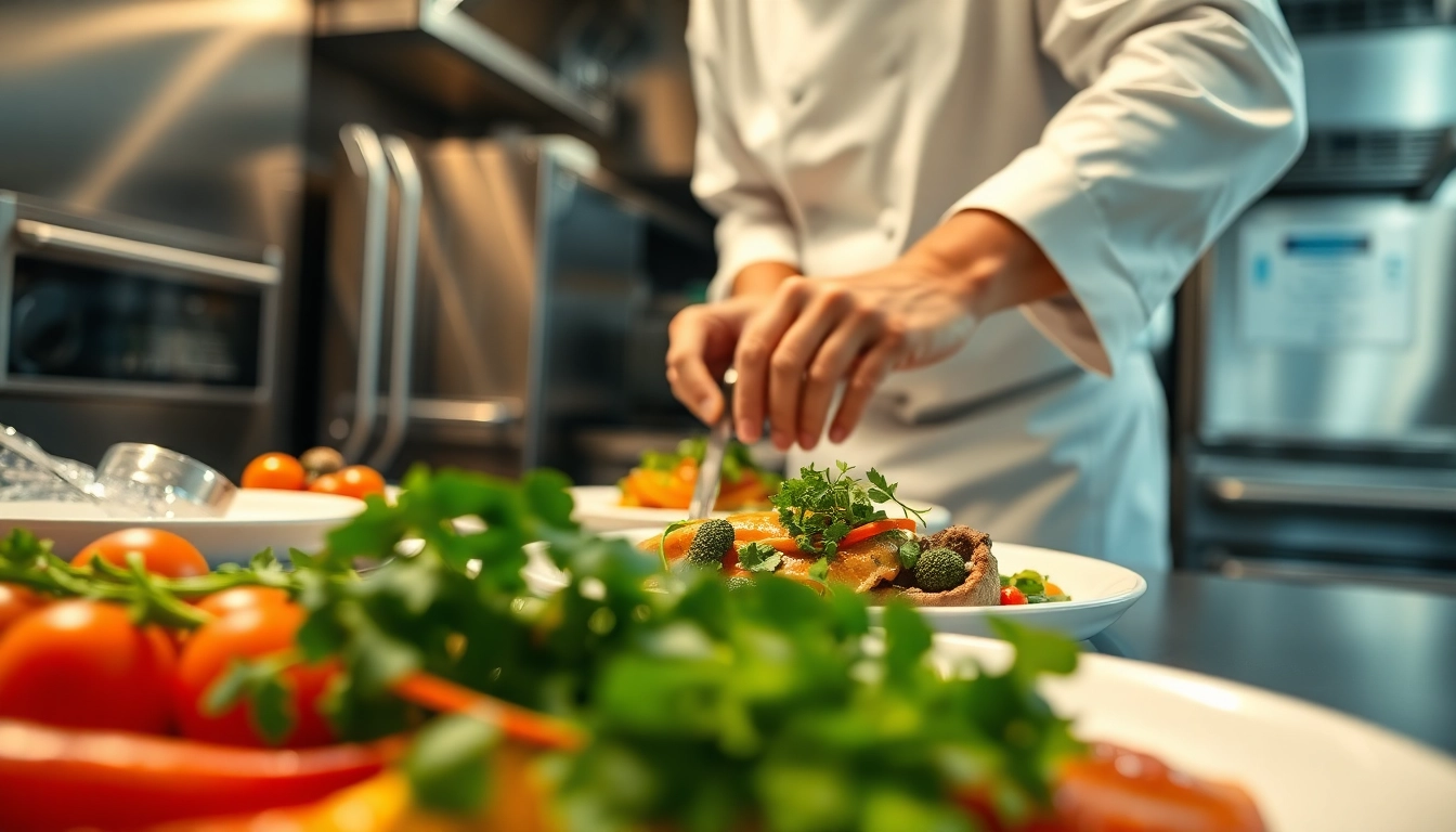 Chef showcasing gourmet recipes with fresh ingredients in the kitchen during a live slot online event.