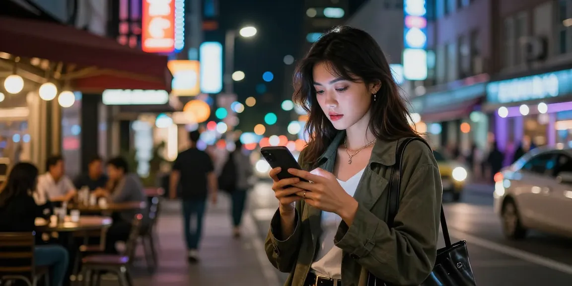 Gái gọi trong không gian đường phố nhộn nhịp, tỏa sáng giữa ánh đèn neon.