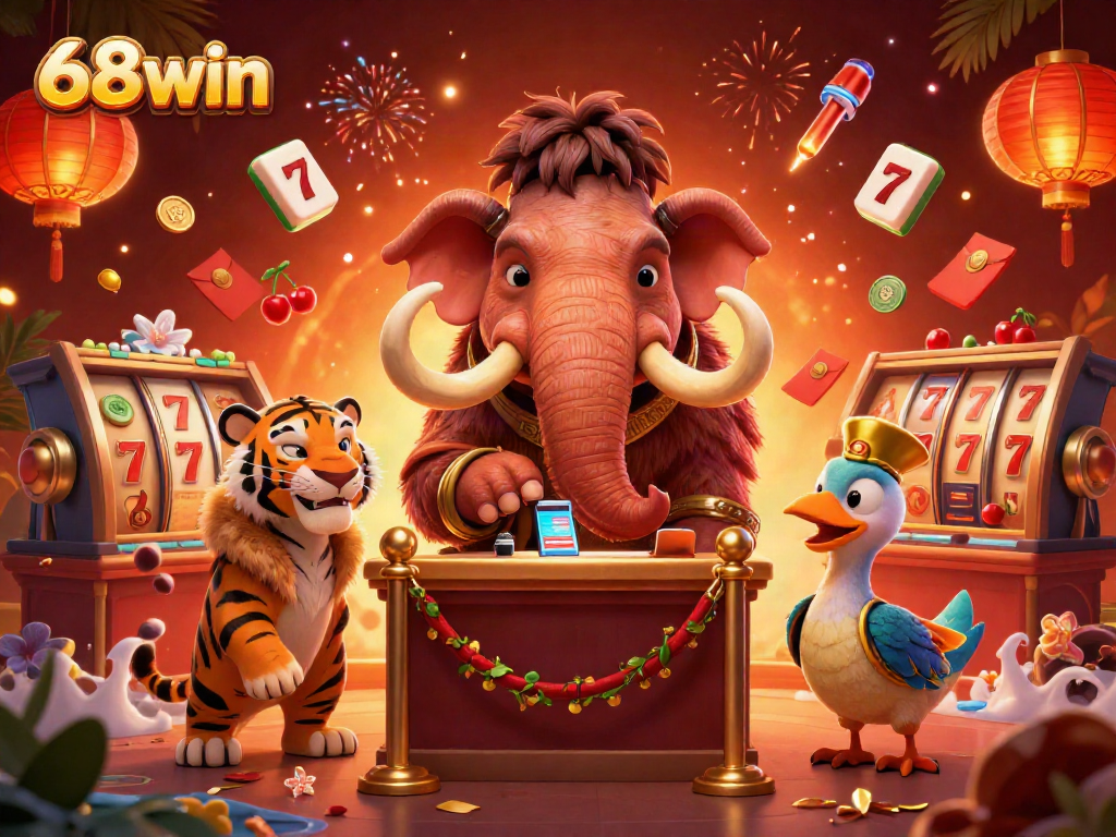 Experience thrilling gaming action with 68win, featuring a wildly vibrant casino scene!