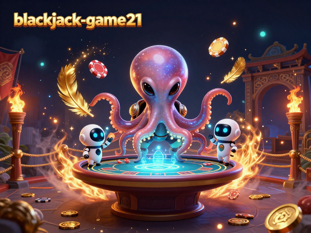 Experience blackjack-game21 excitement in a vibrant casino scene with animated alien characters.