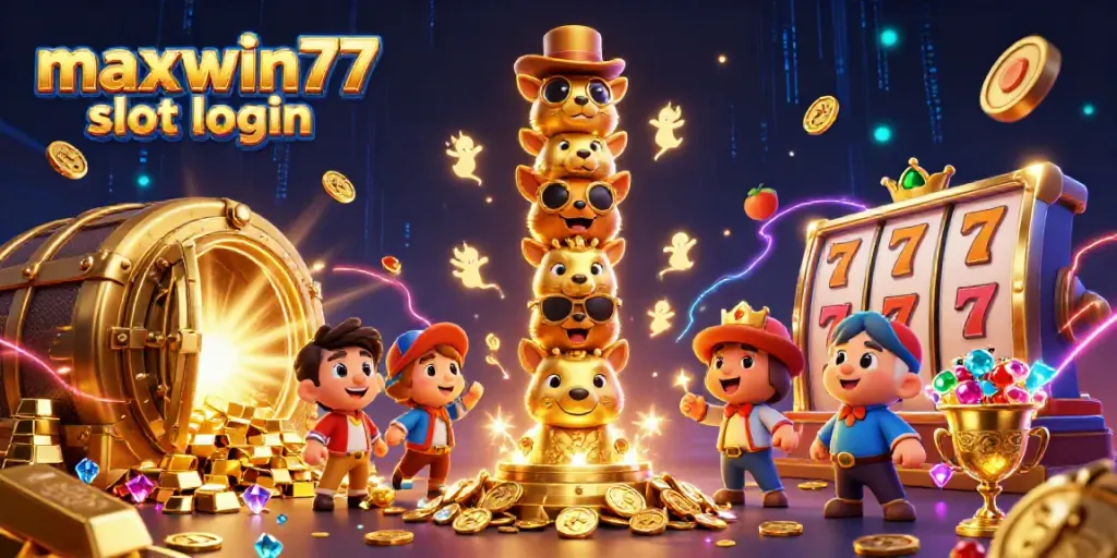 Engage with maxwin77 slot login through this lively depiction of a golden totem surrounded by sparkling treasures.