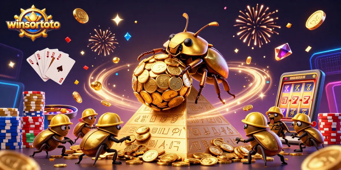 Menangkan dengan winsortoto sambil melihat seekor bug emas yang besar menggulirkan koin di kasino.