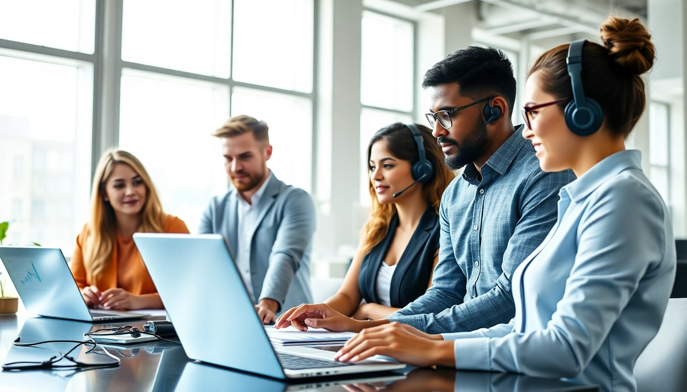 Small business IT support services team collaborating with technology to enhance efficiency.