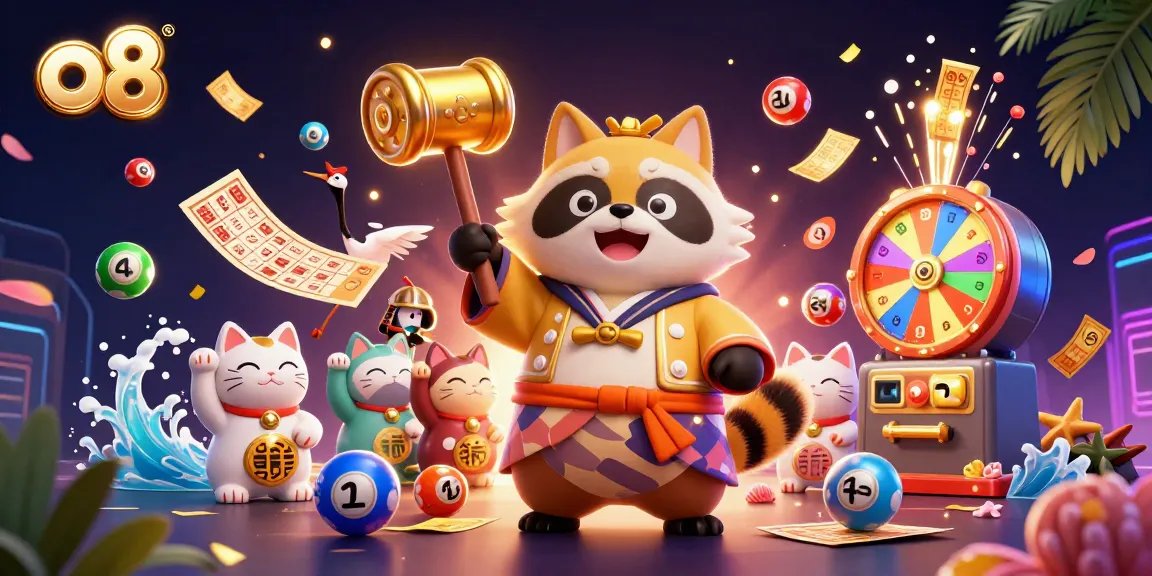 Experience the vibrant o8 gaming world with cheerful characters celebrating luck and fortune.