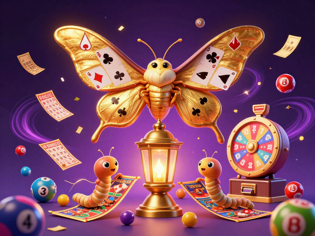 gamebai3cay thrills illustrated with vibrant casino elements and a majestic atlas moth