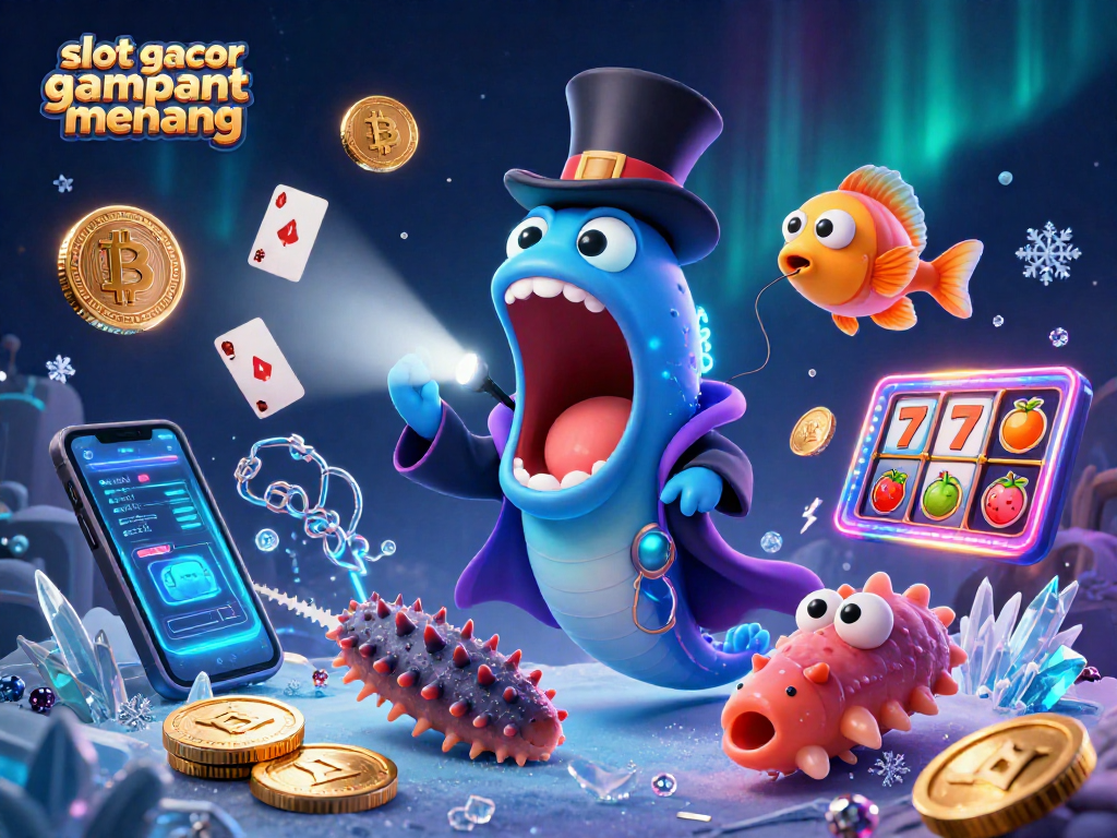 Engage with slot gacor gampang menang adventures in a vibrant casino world, featuring colorful characters and exciting game elements.
