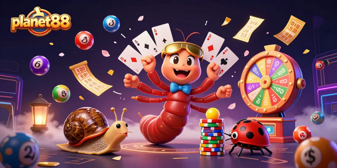 Play exciting slot games at planet88 with vibrant illustrations showcasing the thrilling atmosphere of online gambling.